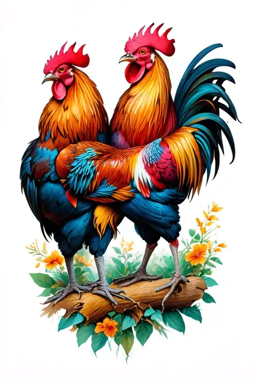 roosters fighting on my inner thighs left and right  tattoo design idea