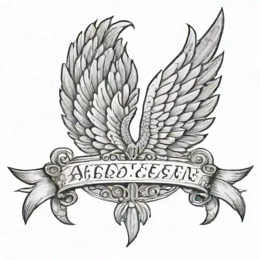 Can you make a tattoo with the name (Gideon Goosen) between angel wings and the date 1973-06-05 to 2024-11-02 tattoo design idea