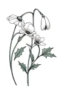 fineline flowers intertwined (snowdrop, poppy and holly) tattoo design idea