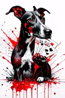 a greyhound with playing cards in its paw tattoo design idea