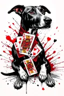 a greyhound with playing cards in its paw tattoo design idea