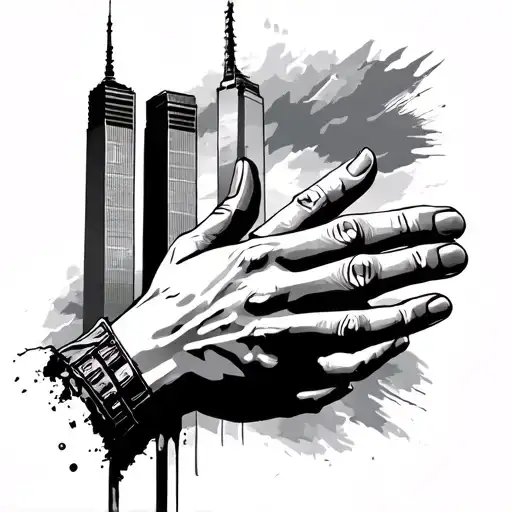 9-11 twin towers memorial hand and fingers tattoo design idea