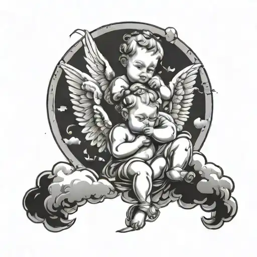 baby angels with clouds tattoo design idea