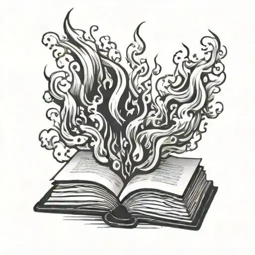 simplistic book with fire coming out of pages tattoo design idea