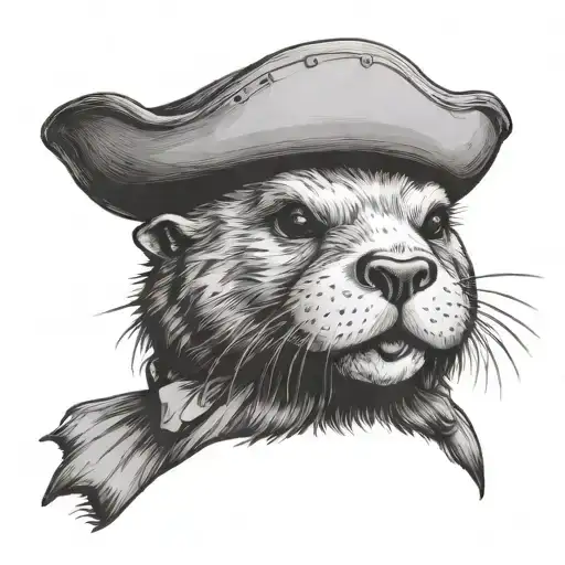 portrait of an anthropomorphic sea otter as a pirat with hat an scarf tattoo design idea