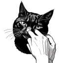 minimalist singleline sketch The outline of a cat’s head flows into an outstretched finger touching the cats head tattoo design idea