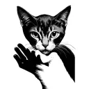 minimalist singleline sketch The outline of a cat’s head flows into an outstretched finger touching the cats head tattoo design idea