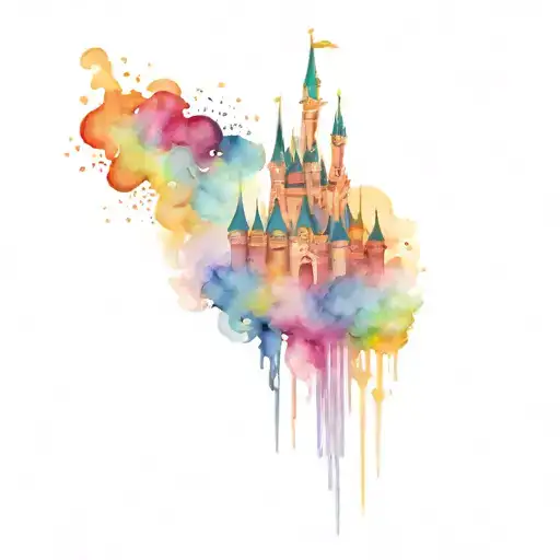 disney castle with fireworks tattoo design idea