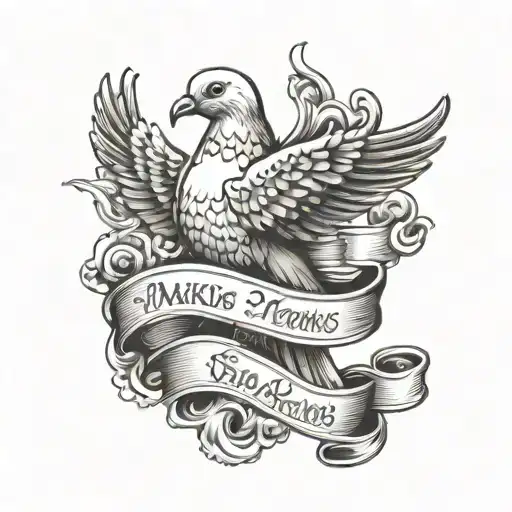 dove holding a banner with "making memories" in the banner with clouds around everything  tattoo design idea