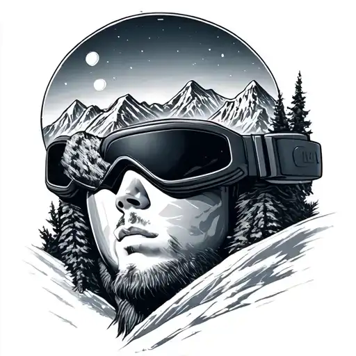ski goggles and mountains tattoo design idea
