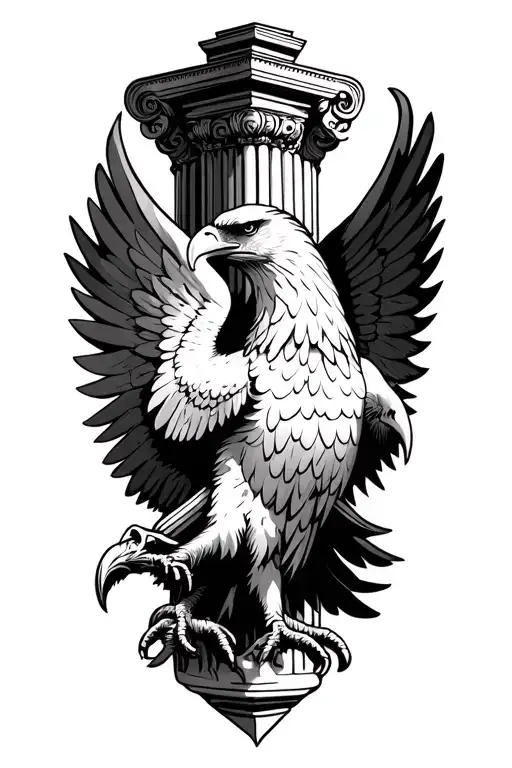 roman eagle with roman pillar in background and also the colossuem tattoo design idea