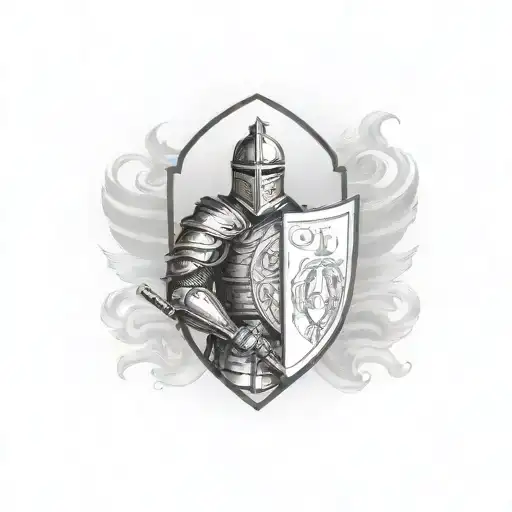 knight with shield andnwaves tattoo design idea