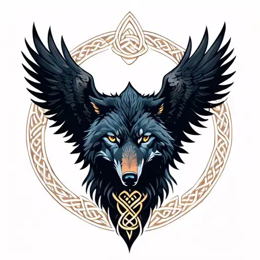 wolf raven celtic knots tattoo design idea