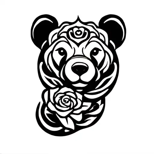 bear with rose wrapped tattoo design idea