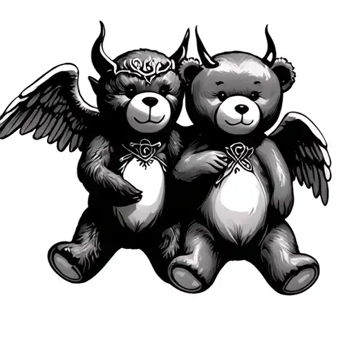Matching Angel and devil teddy bear forearm tattoos  tattoo design idea