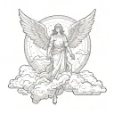 angel surrounded by clouds, leaving earth and looking back to you tattoo design idea