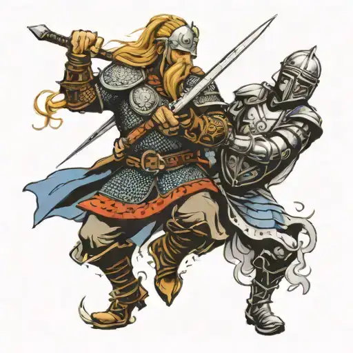 viking warrior vs english knight tattoo design idea