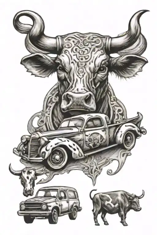Tooled Leather with a deck of cars and bull skull and cow tag  tattoo design idea