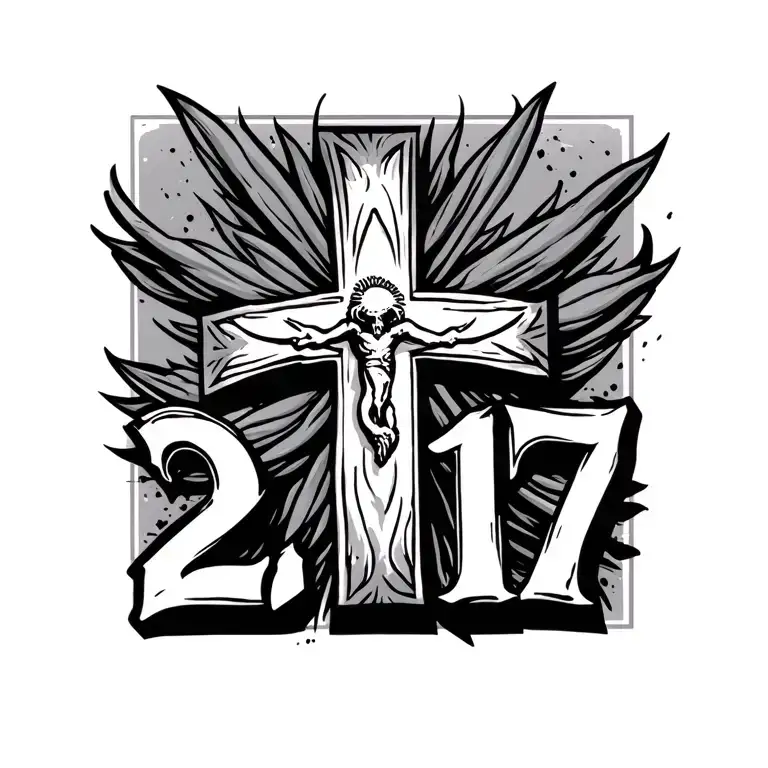 cross with the date 2017 inside  the cross  tattoo design idea