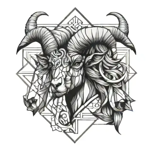 Aries in half realistic and half geometric style tattoo design idea