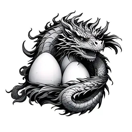 2 eggs and 1 dragon wrapped tattoo design idea