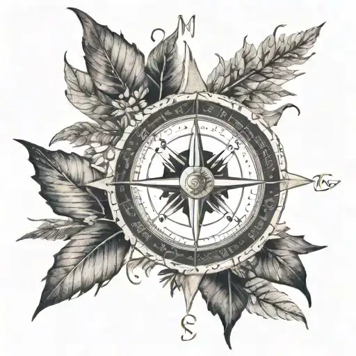An intricate compass rose tattoo with coordinates of a special place that holds memories of your family, surrounded by elements of nature from your favorite travel destinations tattoo design idea