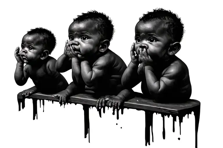 African baby see hear see speak no evil tattoo design idea