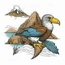 tattoo drawing of a blue-footed booby with chimborazo mountain in the background tattoo design idea