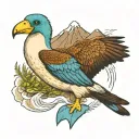 tattoo drawing of a blue-footed booby with chimborazo mountain in the background tattoo design idea