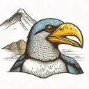 tattoo drawing of a blue-footed booby with chimborazo mountain in the background tattoo design idea