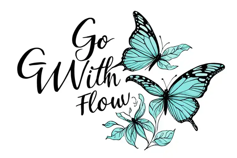 the words "Go With The Flow" with butterfly tattoo design idea