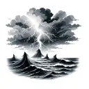 small ocean thunderstorm brewing tattoo design idea