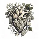 organ heart aorta arteries shaped with sea shells corals grapes tree roots vines tattoo design idea