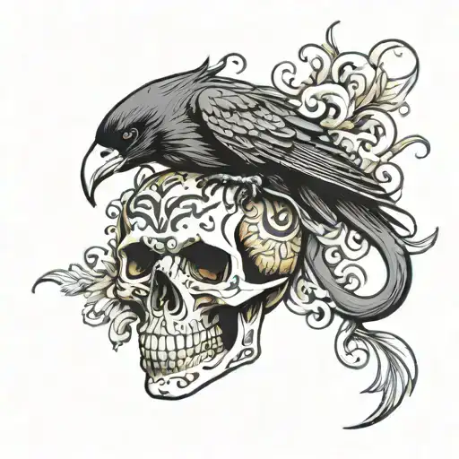 skull snake raven tattoo design idea