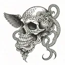 skull snake raven tattoo design idea