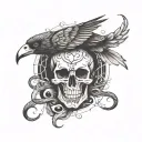 skull snake raven tattoo design idea