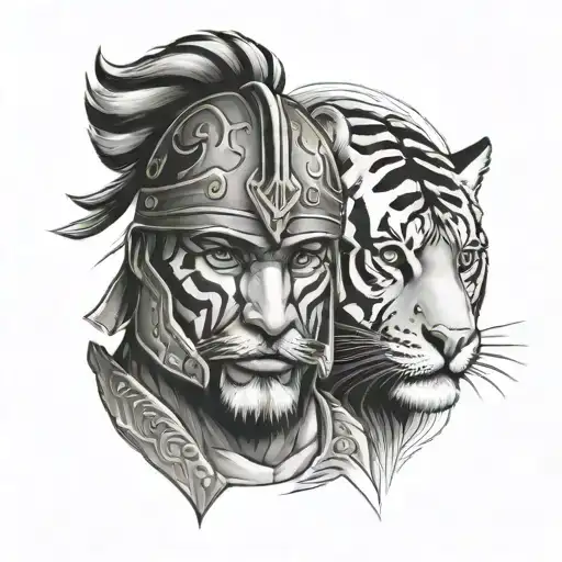 Gladiator and tiger face tattoo design idea