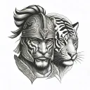Gladiator and tiger face tattoo design idea