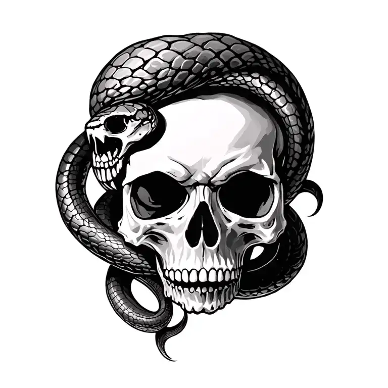 skull with snake crawling through it tattoo design idea