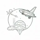 In the space a planet can be view from a distance, it has the word "vita" written on it.A spaceship approaches the plane tattoo design idea