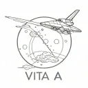 In the space a planet can be view from a distance, it has the word "vita" written on it.A spaceship approaches the plane tattoo design idea