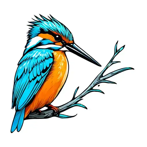 Kingfisher simple line art design. Include tribal aspects that use tech instead of tribal tattoo design idea