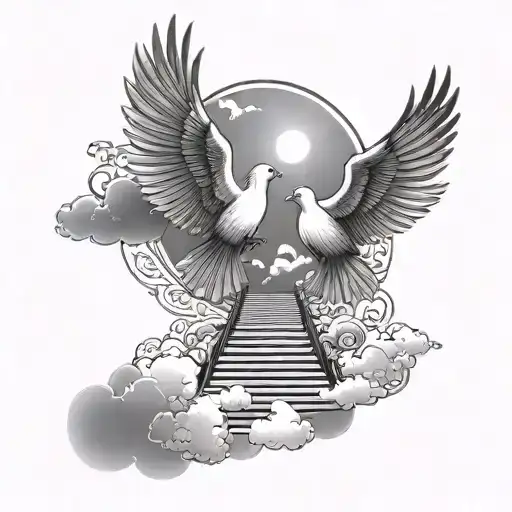 stair way to heaven doves flying towards the sun tattoo design idea
