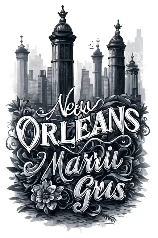 new orleans words with mardi gras tattoo design idea
