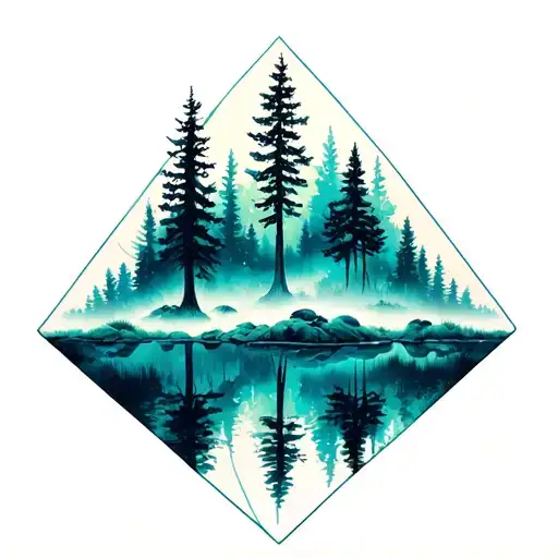 forest landscape inside a diamind line tattoo design idea