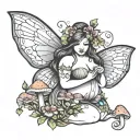 plus size fairy with  mushrooms tattoo design idea