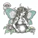 plus size fairy with  mushrooms tattoo design idea