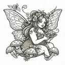 plus size fairy with  mushrooms tattoo design idea