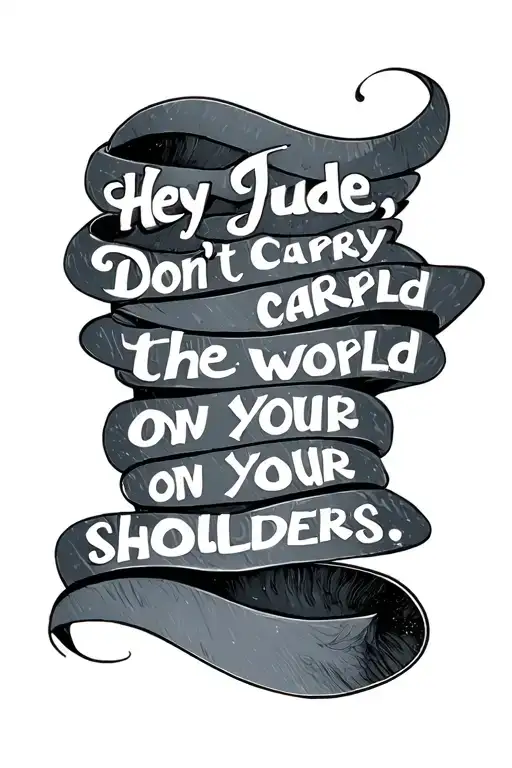 Cursive writing saying Hey Jude, Don't carry the world upon your shoulders on spine  tattoo design idea