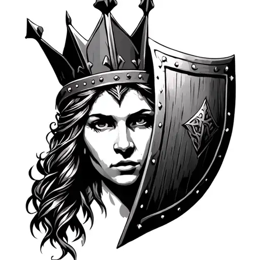 viking shield maiden Face with a Crown tattoo design idea